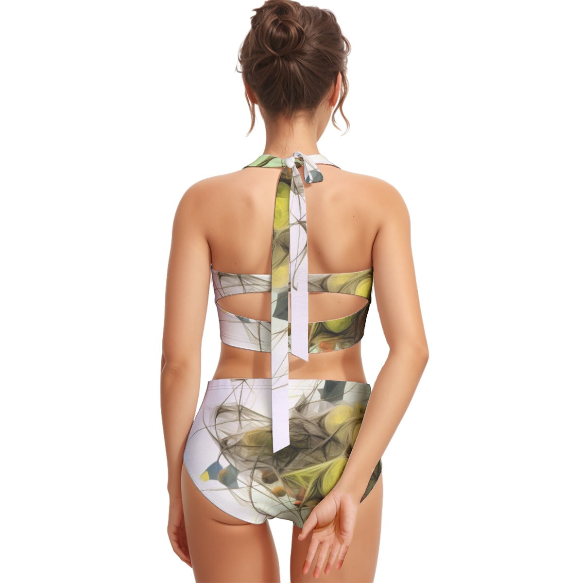 All-Over Print Women's Swimsuit Set With Halter