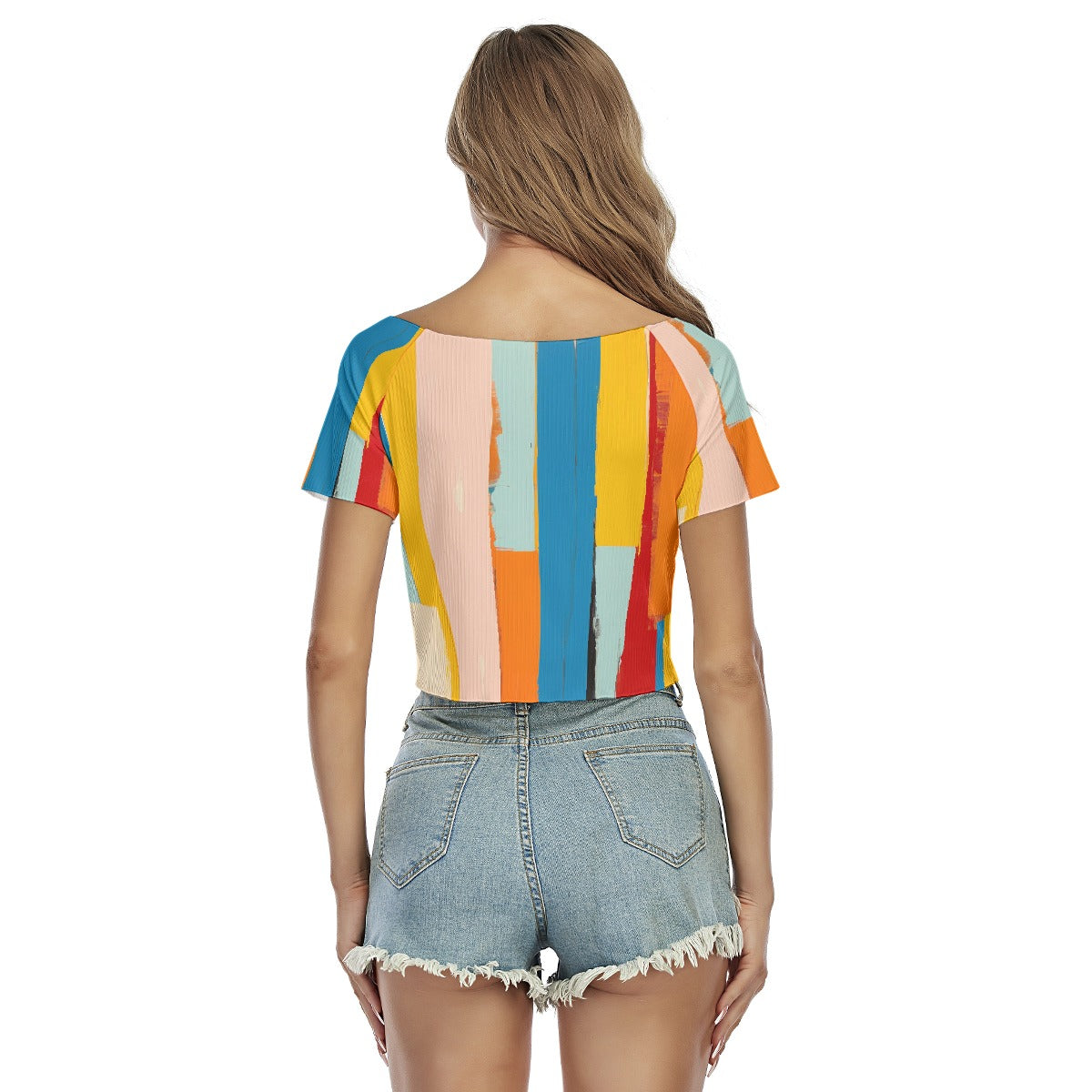 All-Over Print Women's Raglan Drawstring Front  Crop Tee
