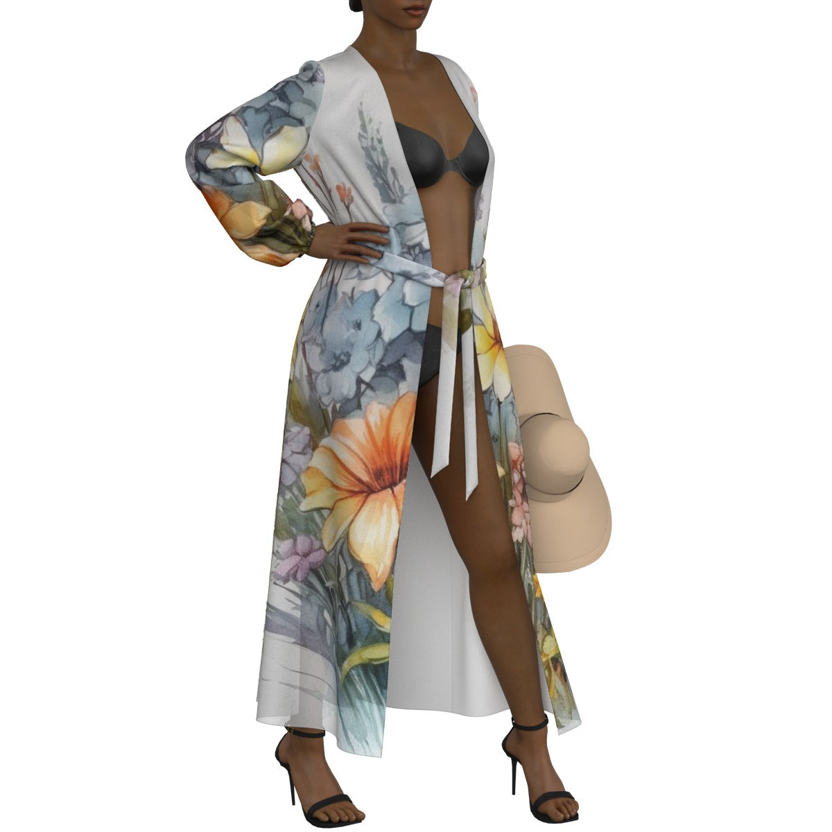 All-Over Print Women's Lace-up Chiffon Robe