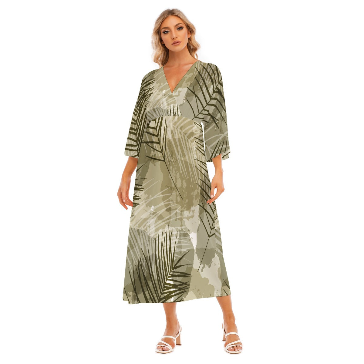 All-Over Print Women's Mid-Sleeve Long Dress