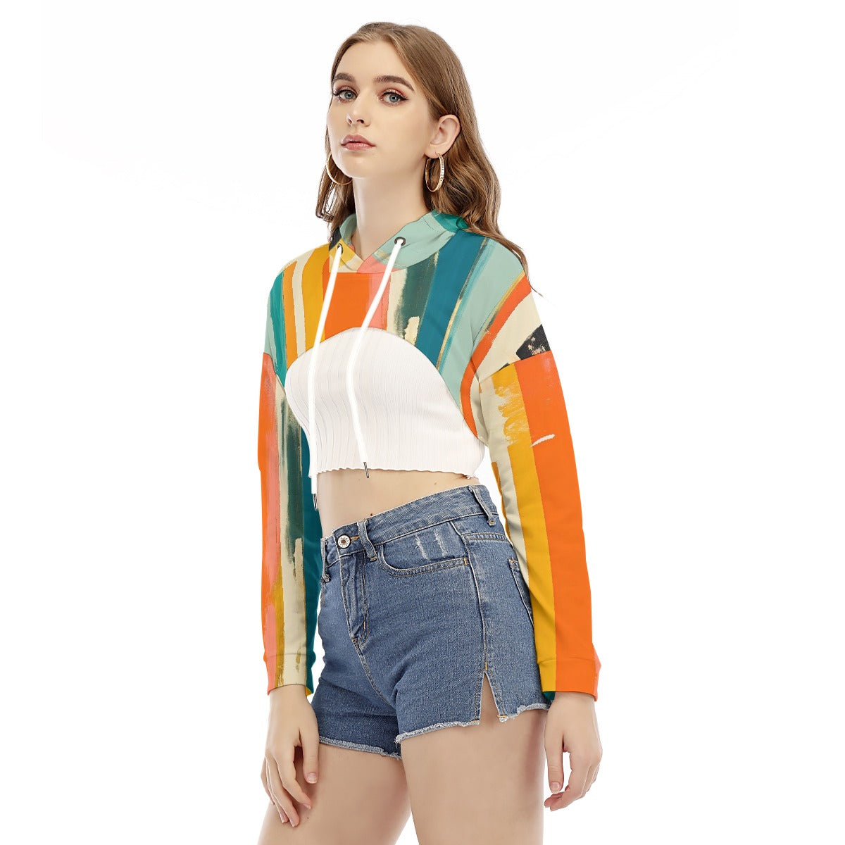 All-Over Print Women's Smock Short Hoodie With Long Sleeve