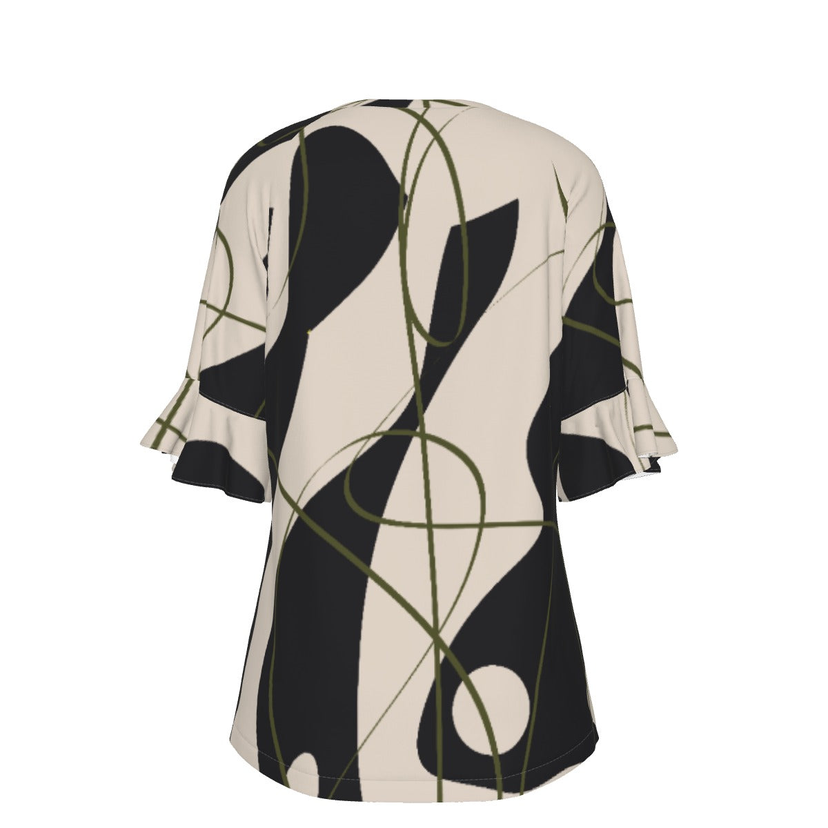 All-Over Print V-neck Women's T-shirt With Bell Sleeve