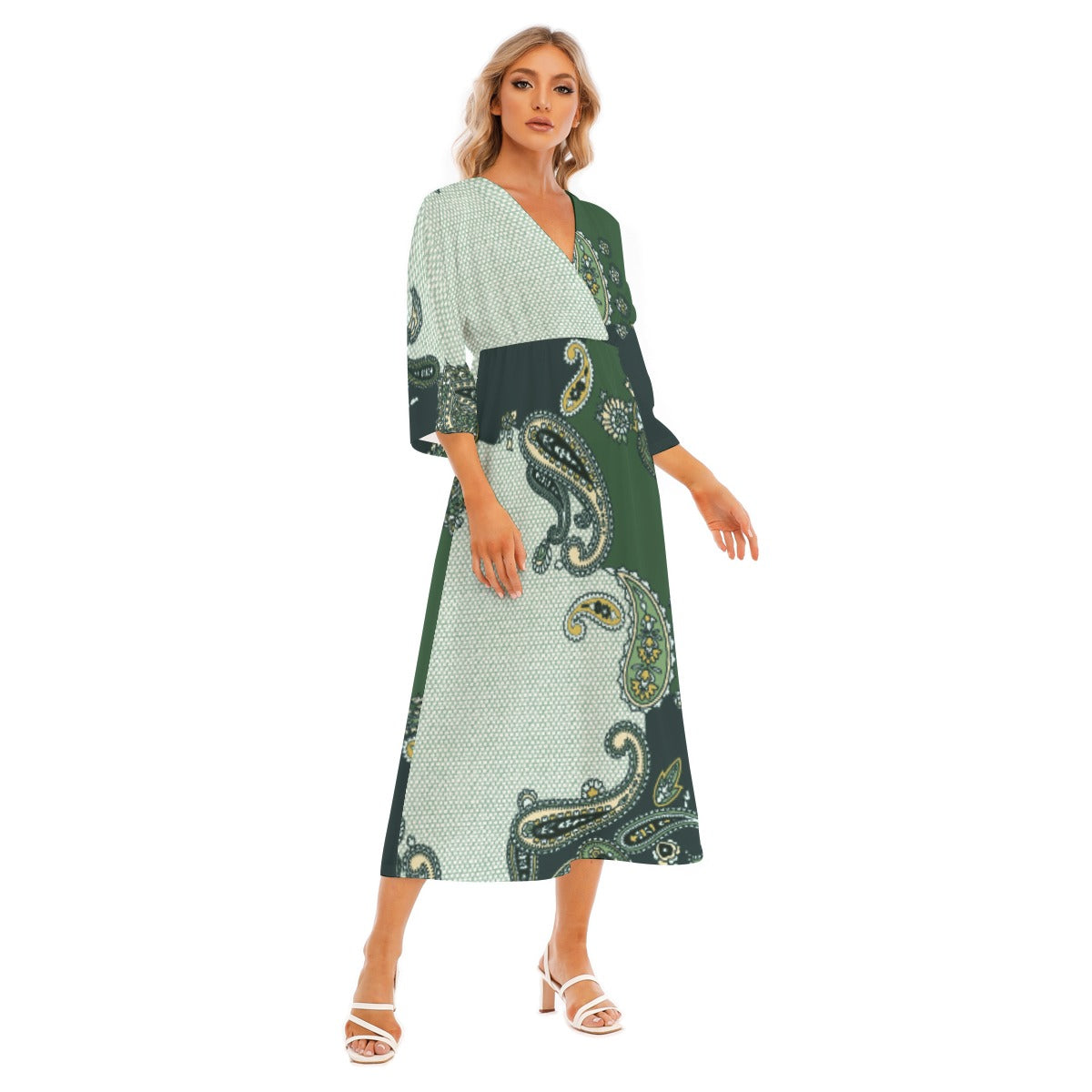 All-Over Print Women's Mid-Sleeve Long Dress