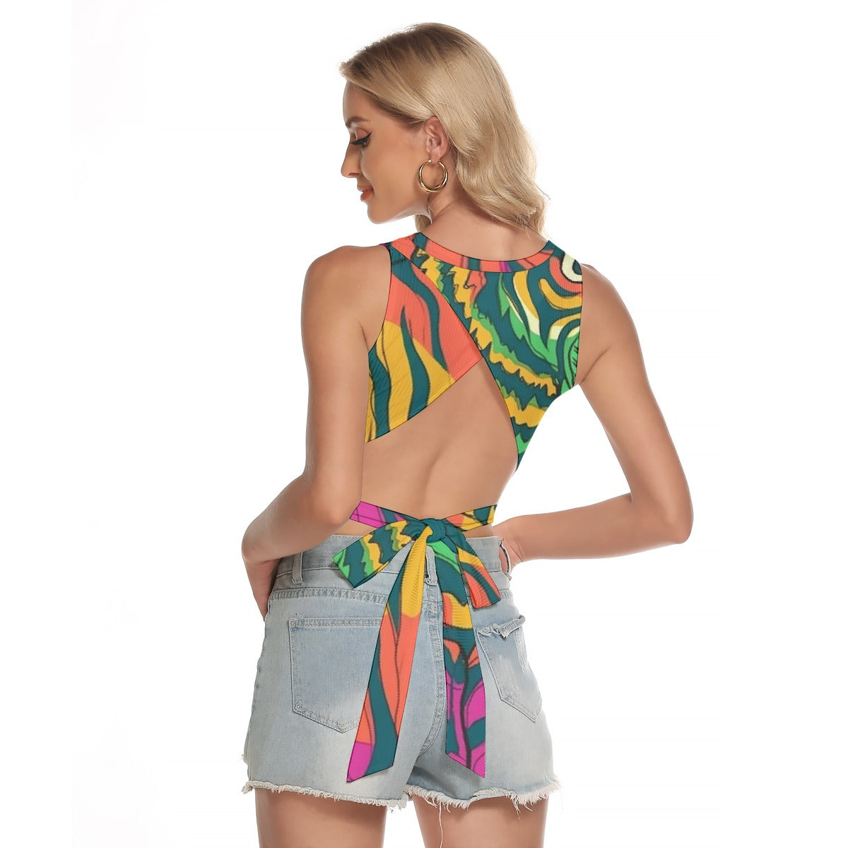 All-Over Print Women's Sleeveless Back Hollow Crop Top