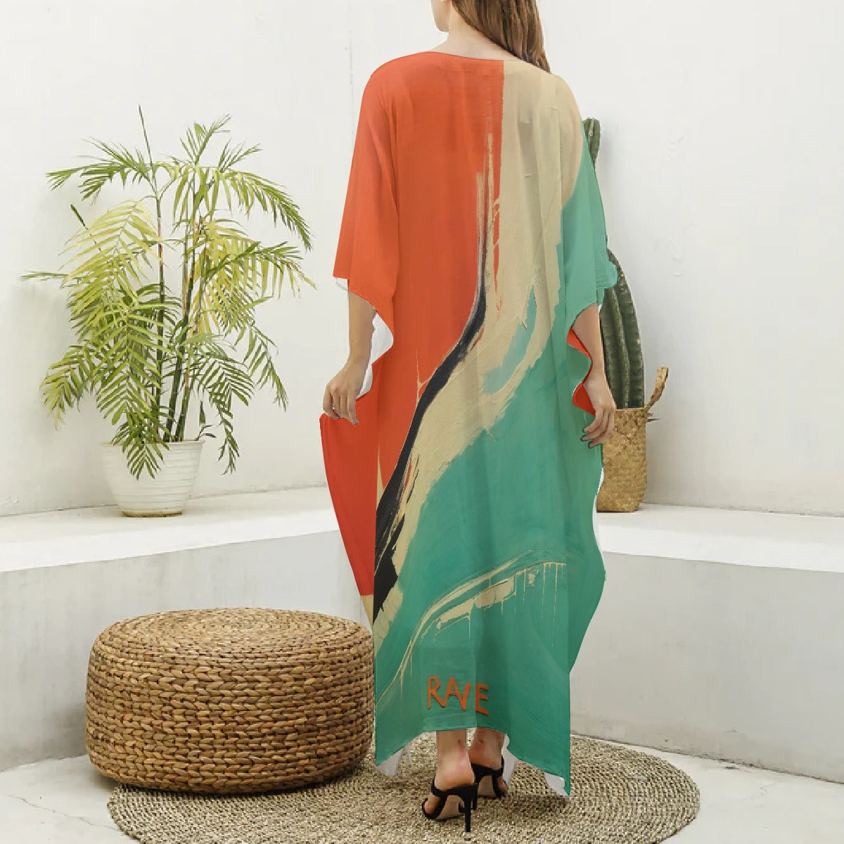 All-Over Print Women's Imitation Silk V-neck Kaftan Robe