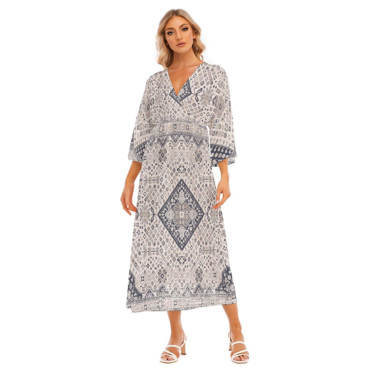All-Over Print Women's Mid-Sleeve Long Dress