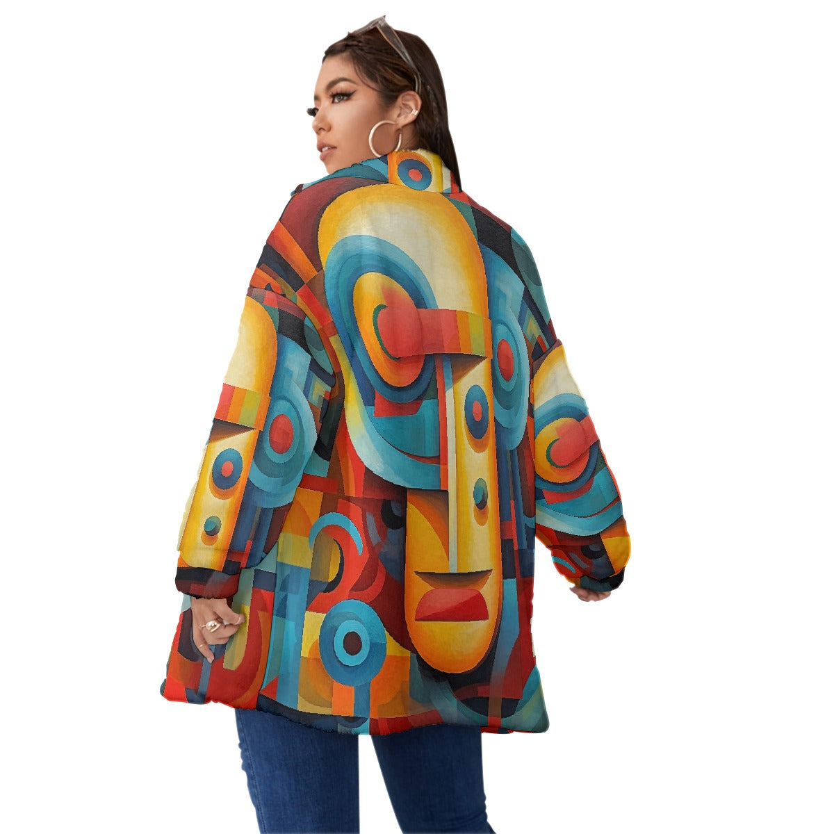 All-Over Print Unisex Borg Fleece Stand-up Collar Coat With Zipper Closure(Plus Size)