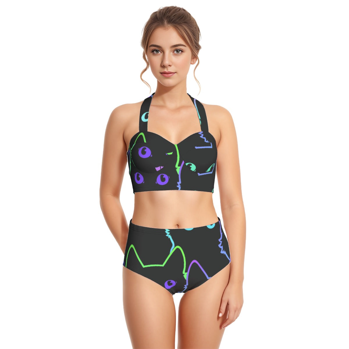 All-Over Print Women's Swimsuit Set With Halter