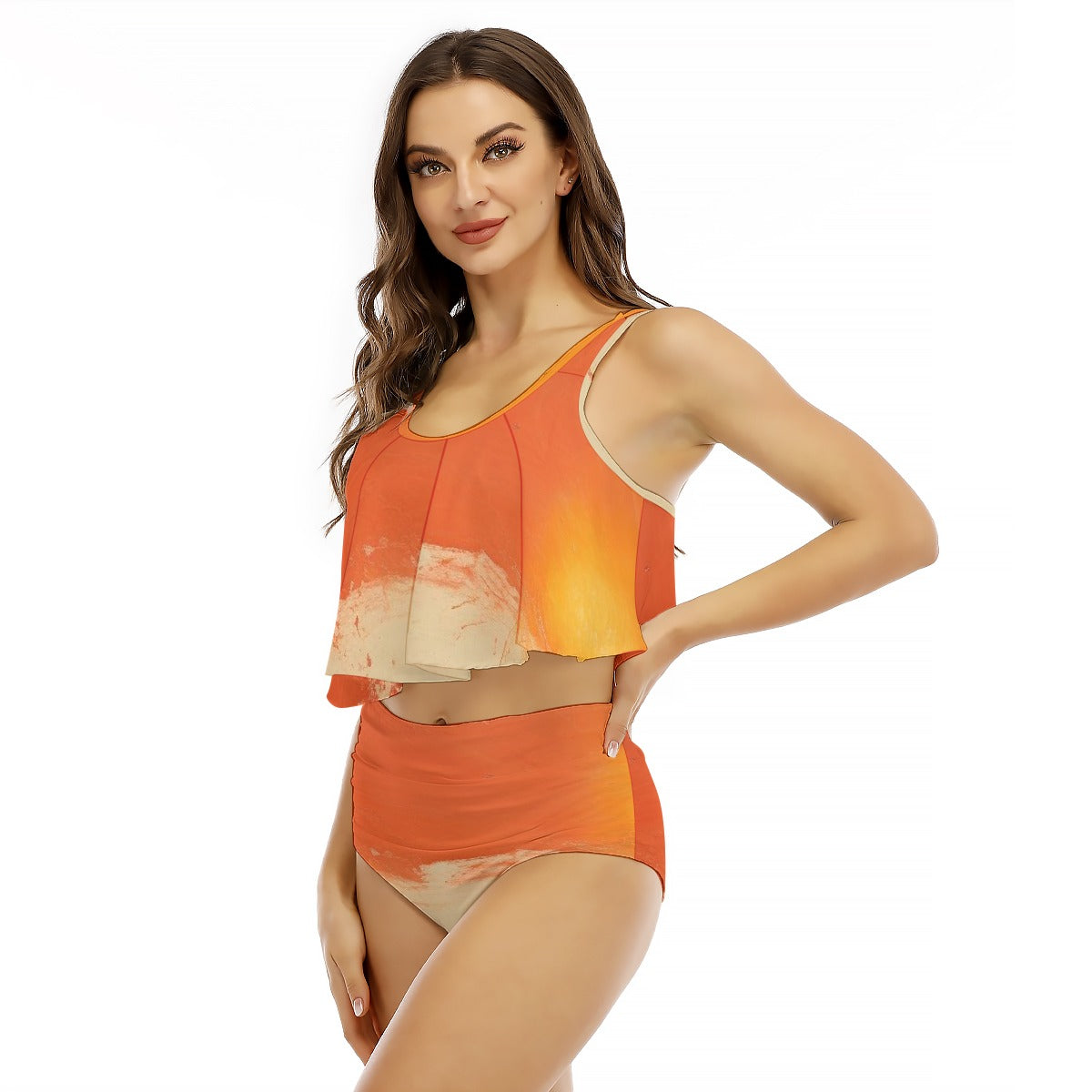 All-Over Print Women's Ruffled Vest Bikini Swimsuit