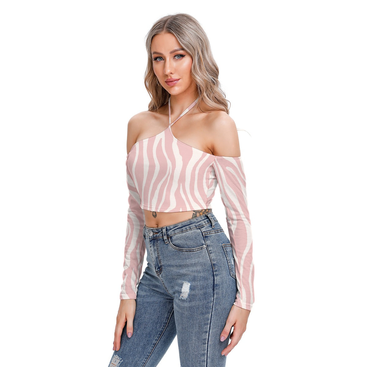 All-Over Print Women's Halter Lace-up Top