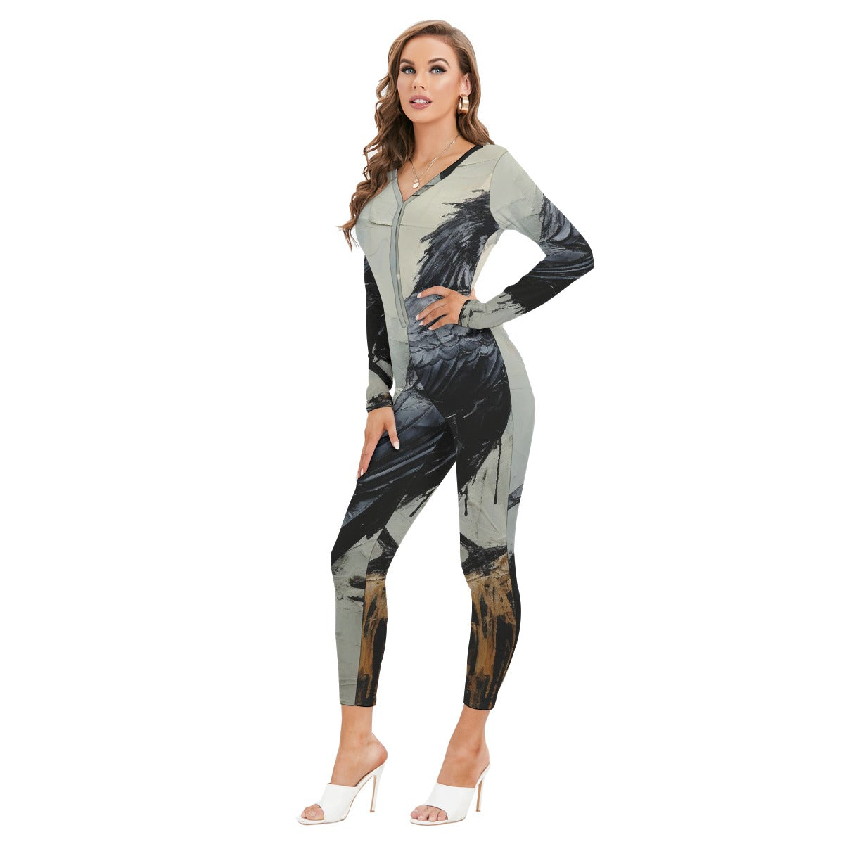 All-Over Print Women's Plunging Neck Jumpsuit