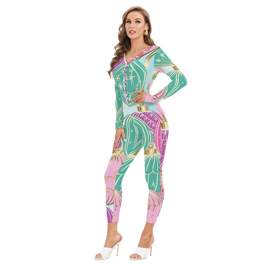 All-Over Print Women's Plunging Neck Jumpsuit
