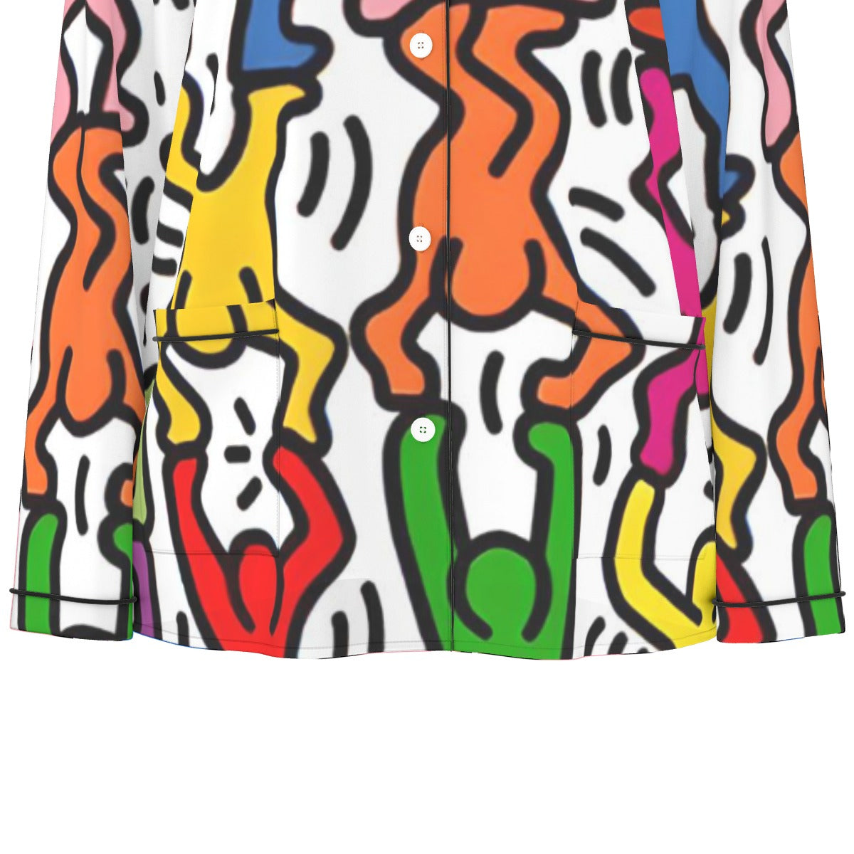 All-Over Print Women's Long Sleeve Pajama Set With Black Contrast Piping