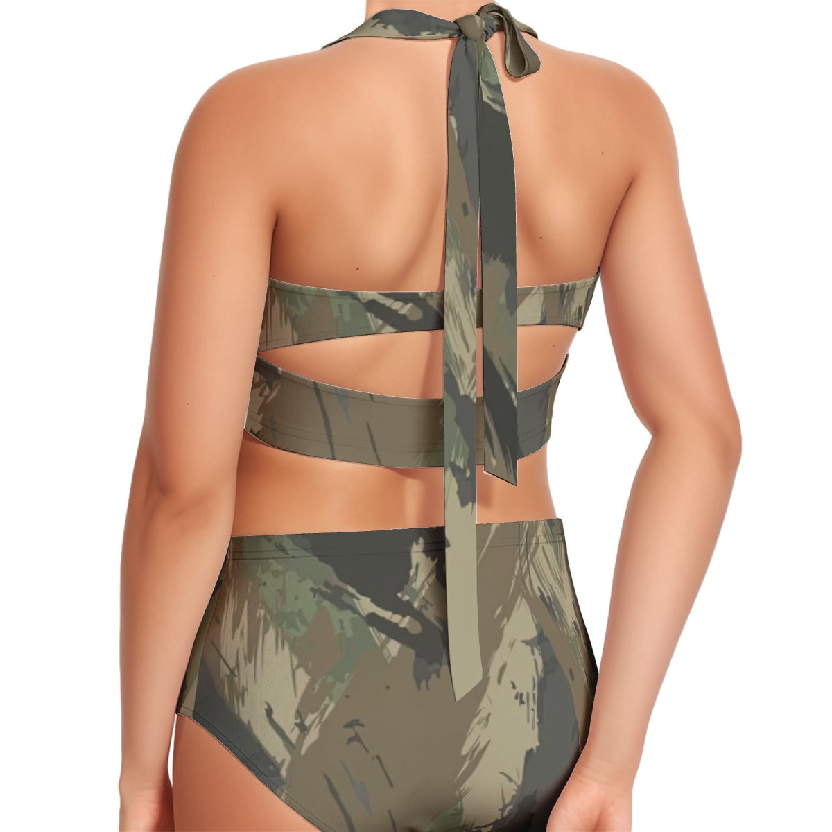 All-Over Print Women's Swimsuit Set With Halter