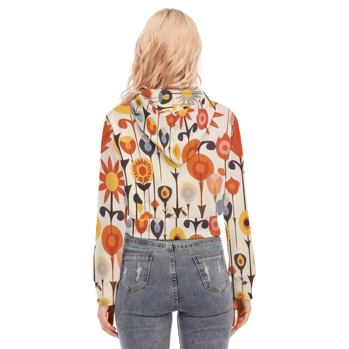 All-Over Print Women's Crop Top Hoodie With Zipper Closure