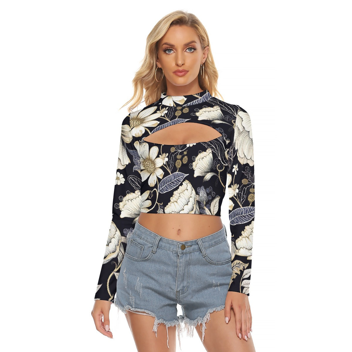 All-Over Print Women's Hollow Chest Keyhole Tight Crop Top