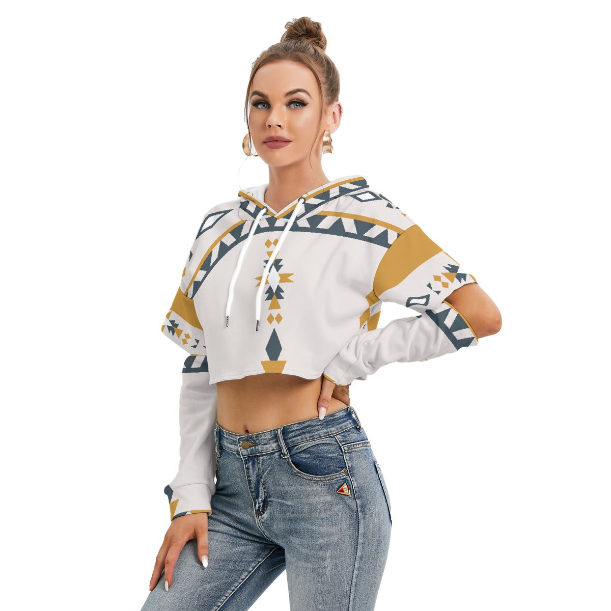 All-Over Print Women's Heavy Fleece Hoodie With Hollow Out Sleeve