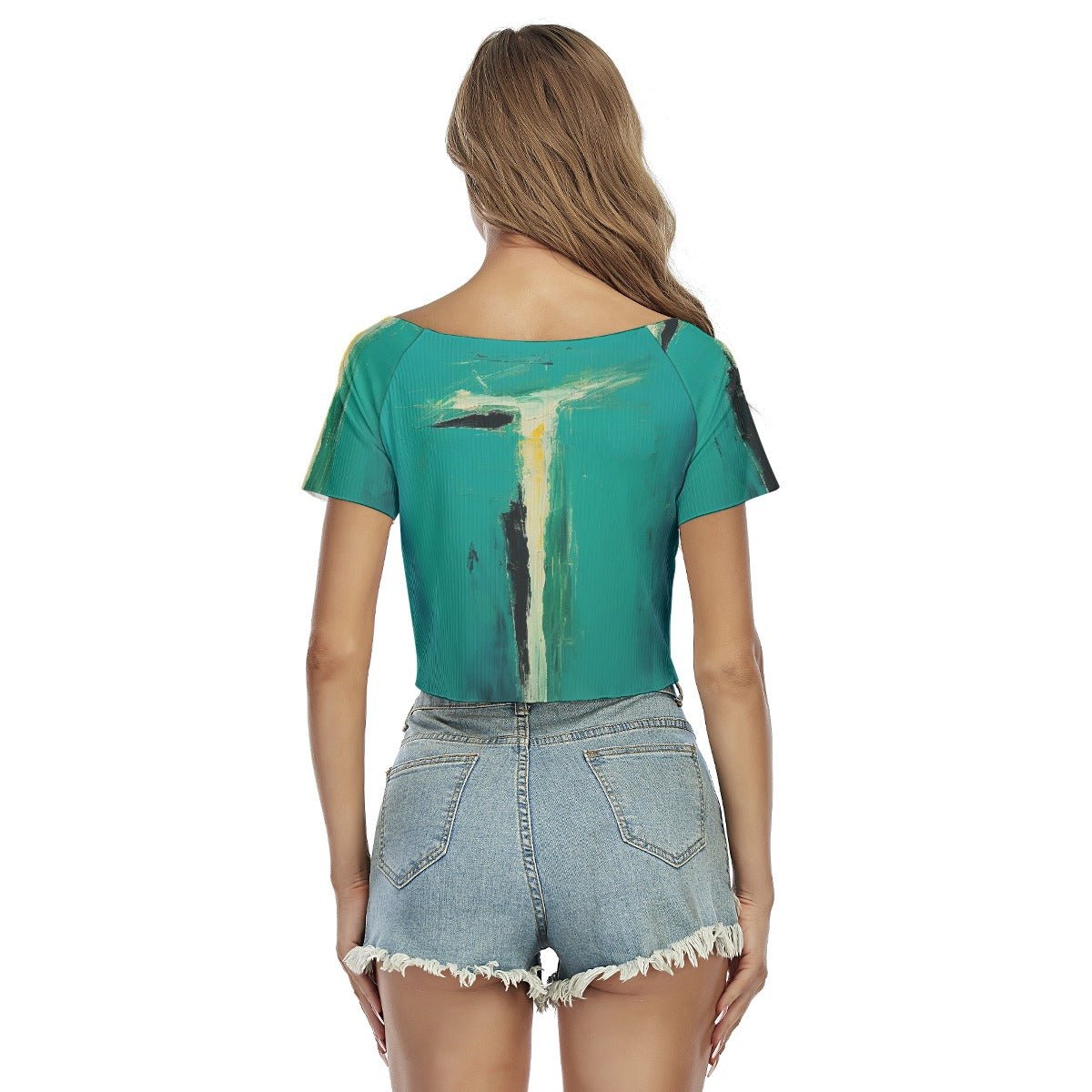 All-Over Print Women's Raglan Drawstring Front  Crop Tee