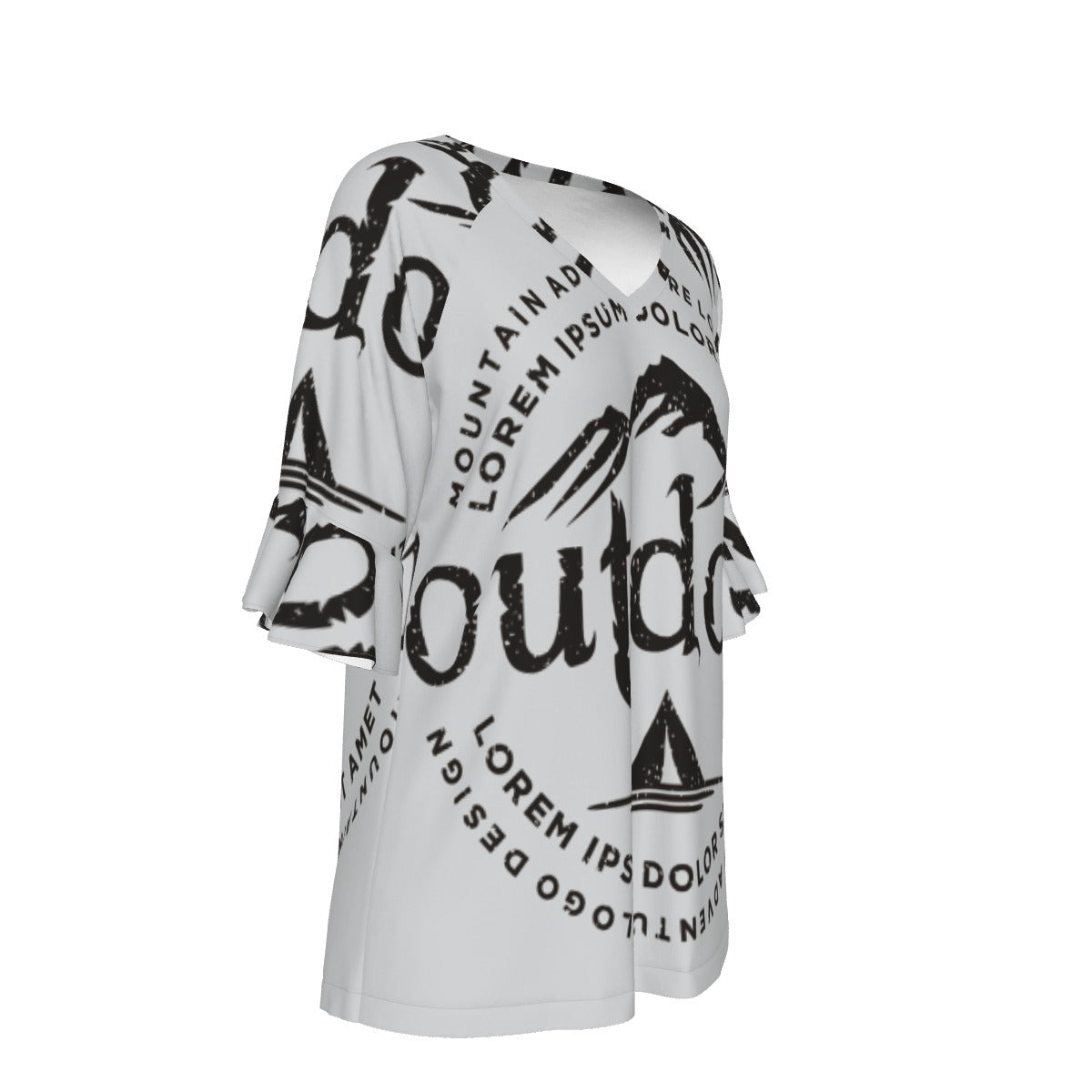 All-Over Print V-neck Women's T-shirt With Bell Sleeve