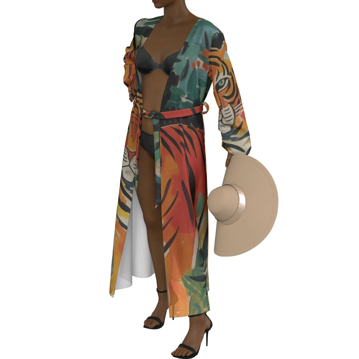 All-Over Print Women's Lace-up Chiffon Robe