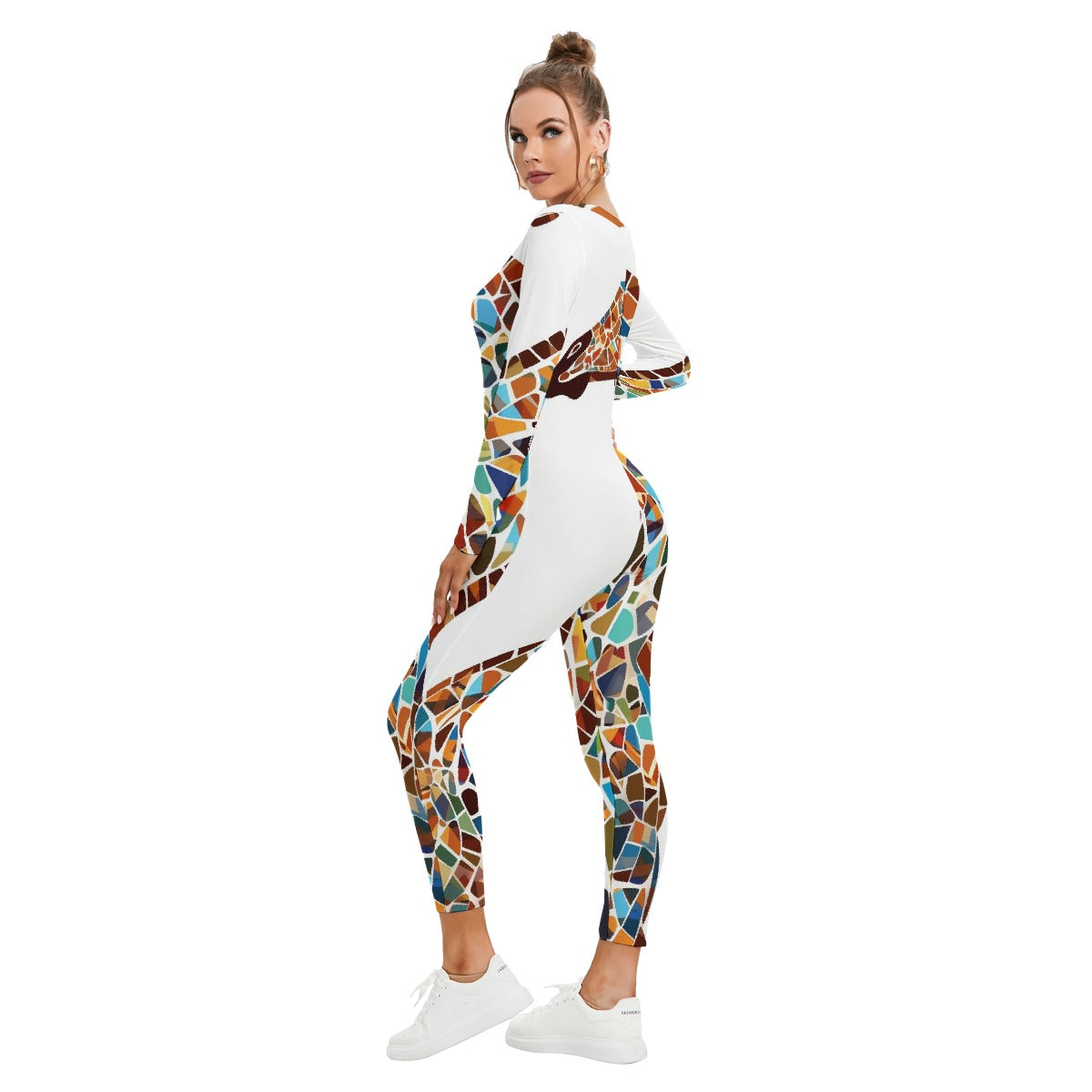 All-Over Print Women's Plunging Neck Jumpsuit
