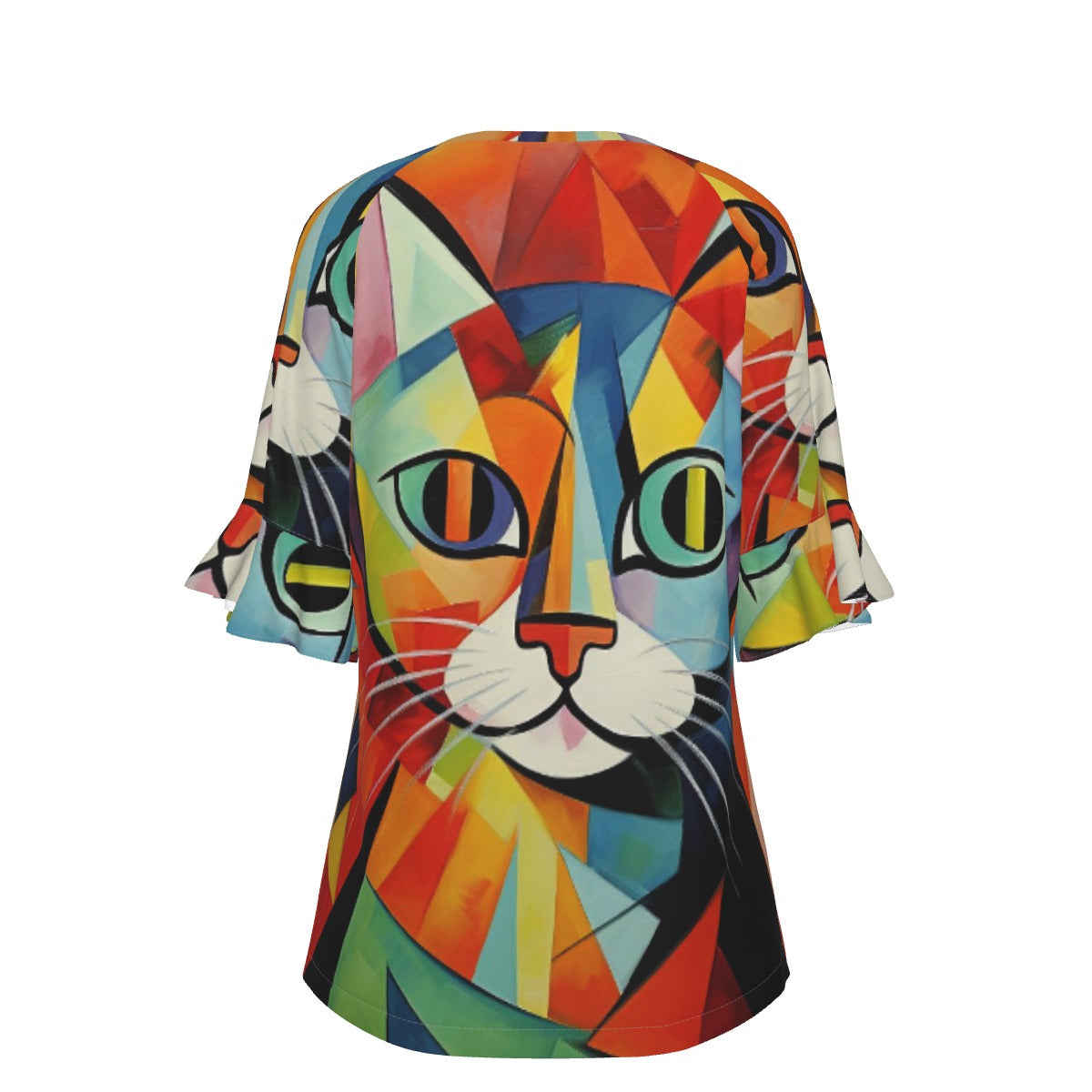 All-Over Print V-neck Women's T-shirt With Bell Sleeve