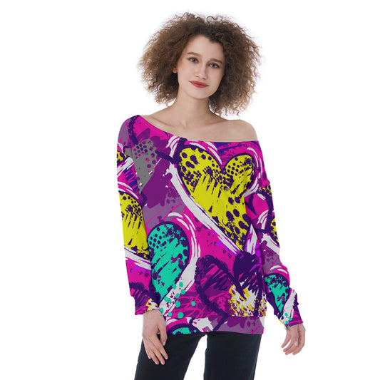 All-Over Print Oversized Women's Off-Shoulder Sweatshirt