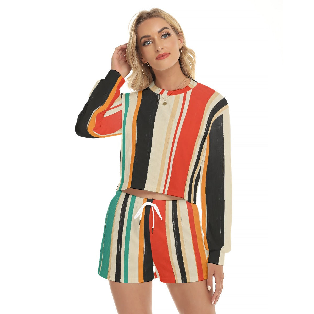 All-Over Print Women's Short Sweatshirt And Pants Suit