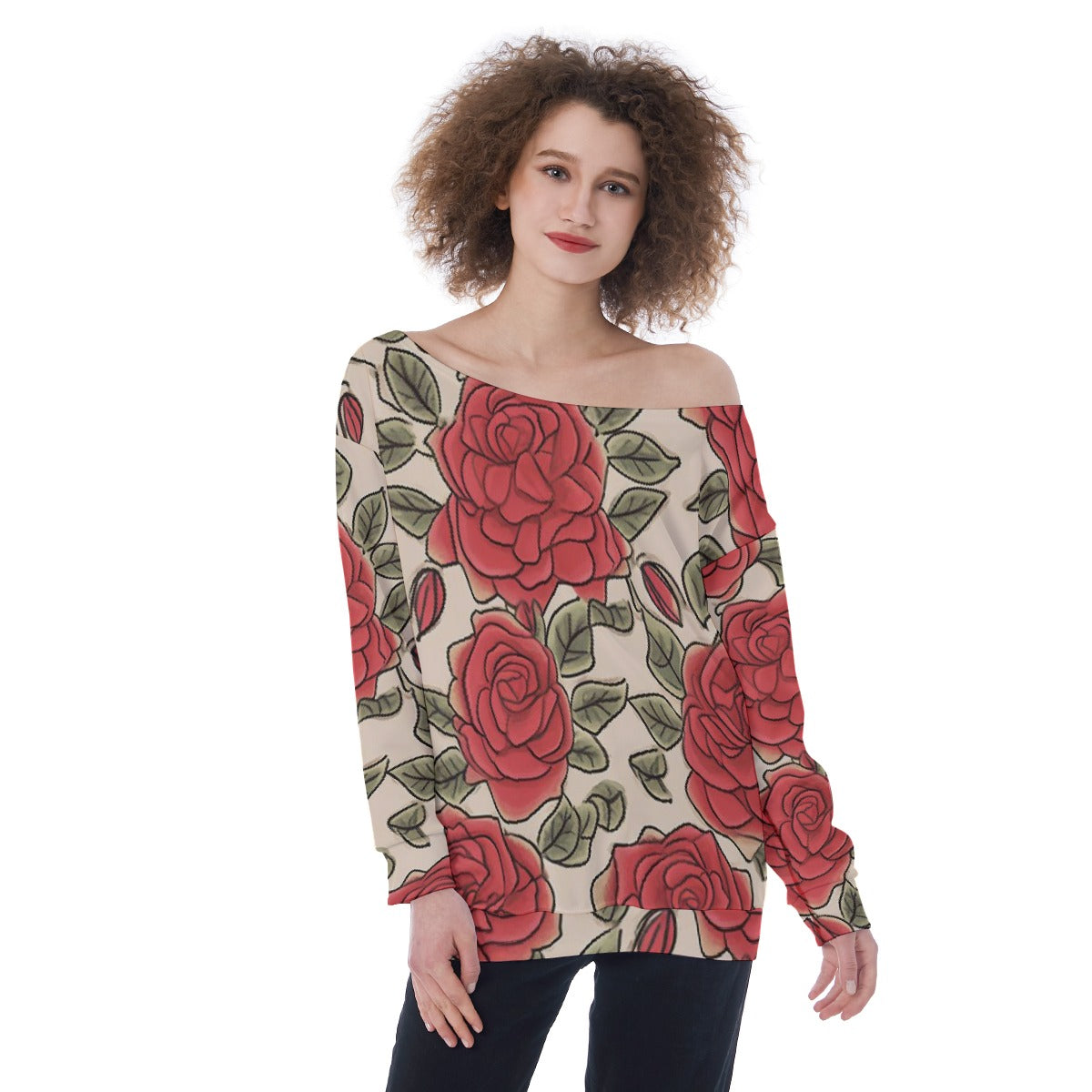 All-Over Print Oversized Women's Off-Shoulder Sweatshirt