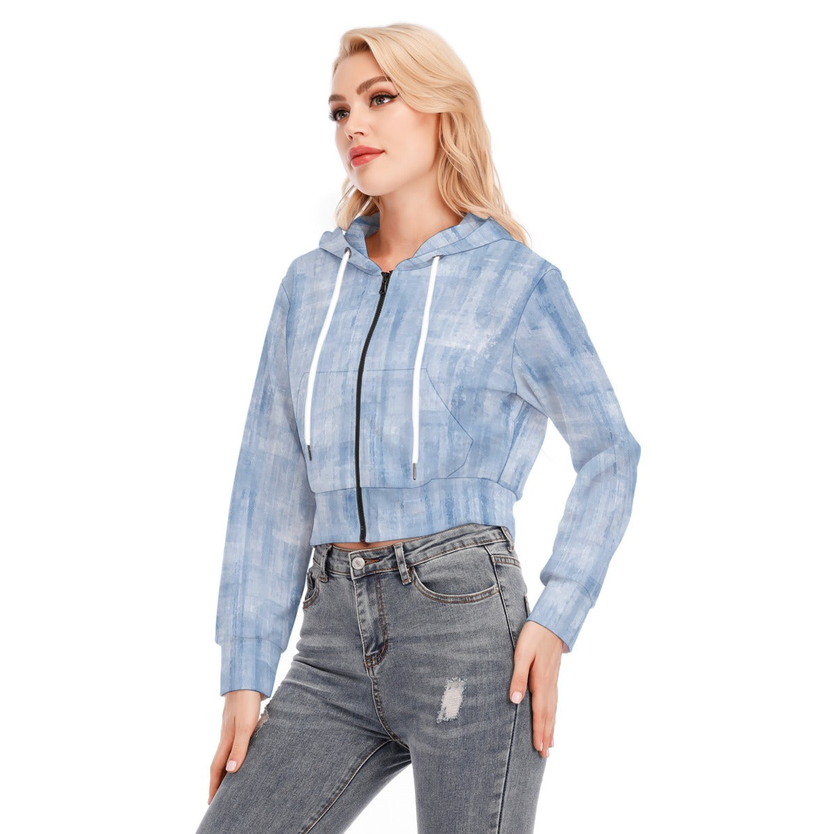 All-Over Print Women's Crop Top Hoodie With Zipper Closure