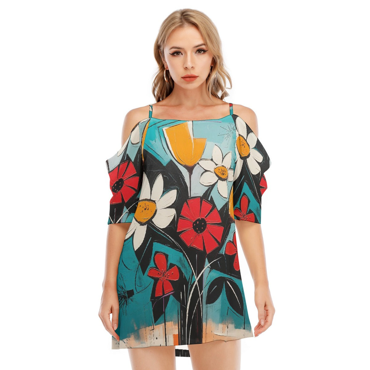 All-Over Print Women's Off-shoulder Cami Dress