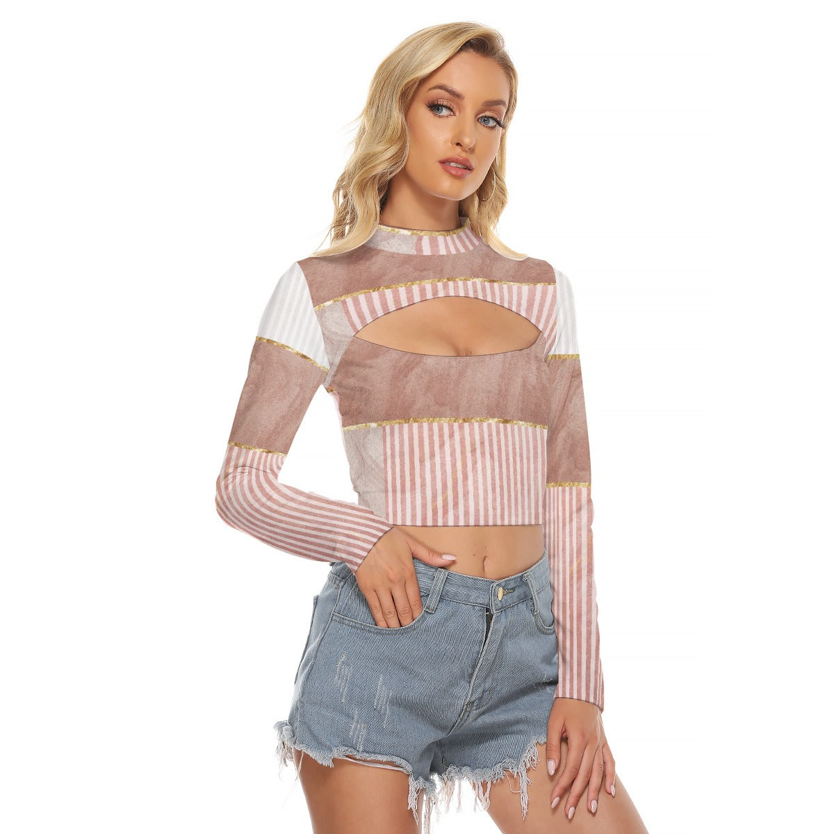 All-Over Print Women's Hollow Chest Keyhole Tight Crop Top