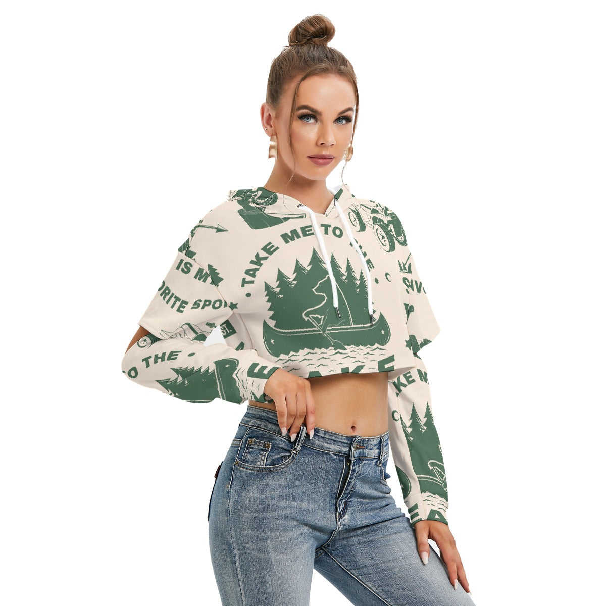 All-Over Print Women's Heavy Fleece Hoodie With Hollow Out Sleeve