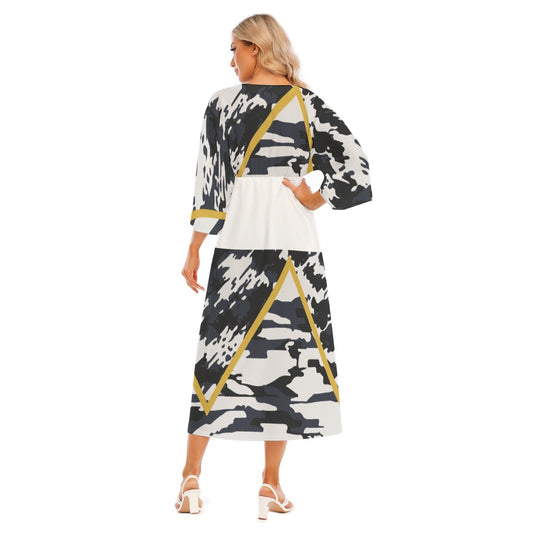 All-Over Print Women's Mid-Sleeve Long Dress