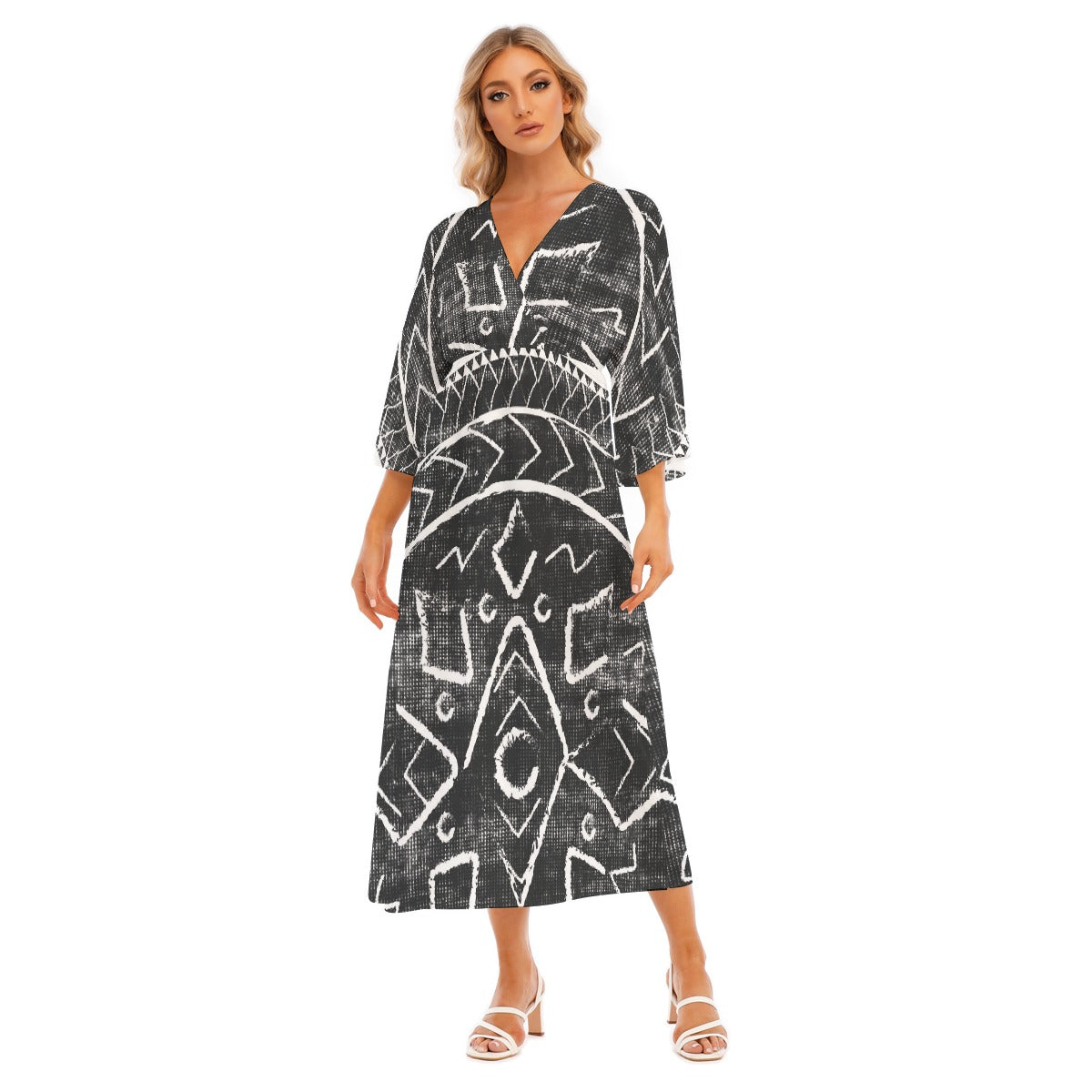 All-Over Print Women's Mid-Sleeve Long Dress