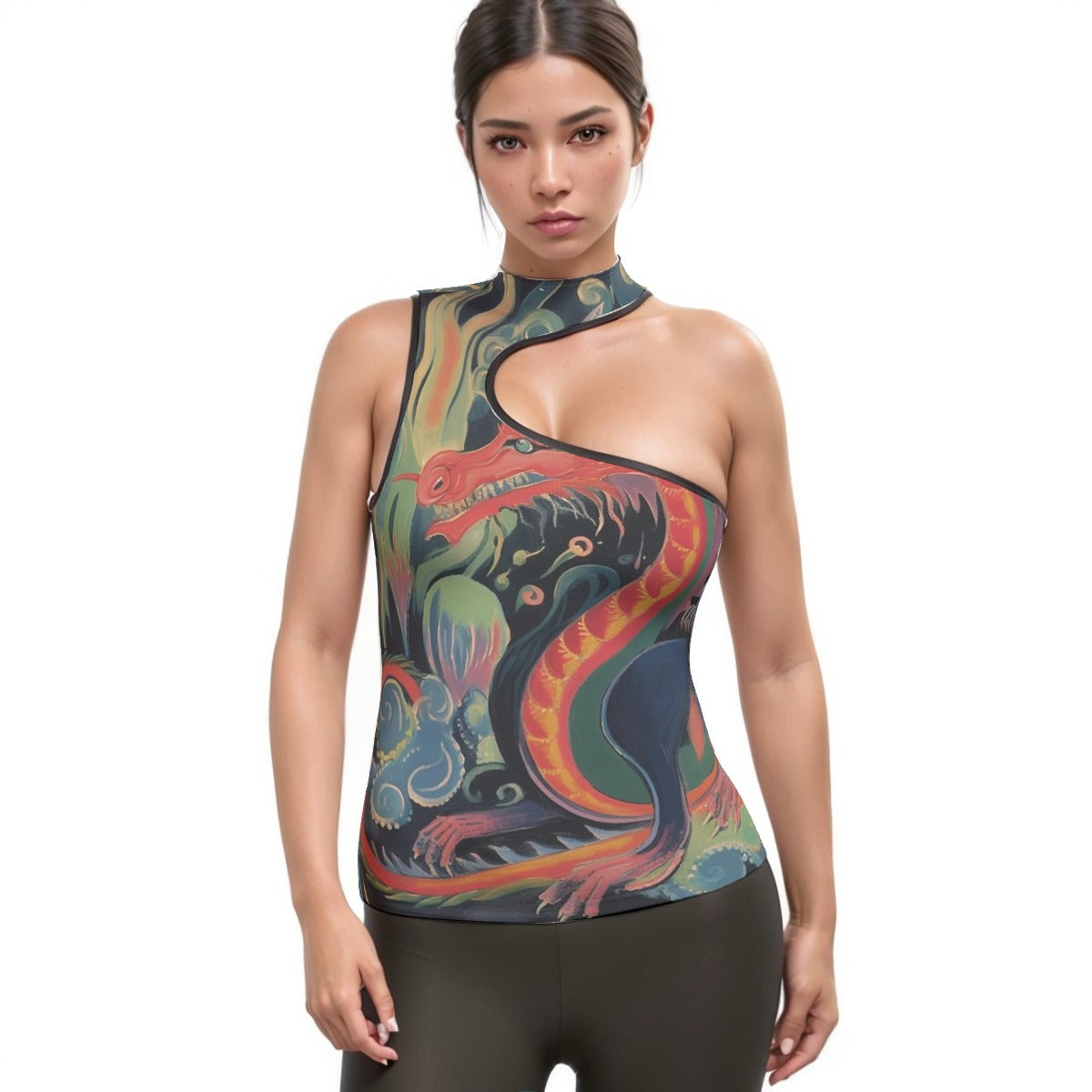 All-Over Print Women's Halter Sleeveless Asymmetrical Tank Top