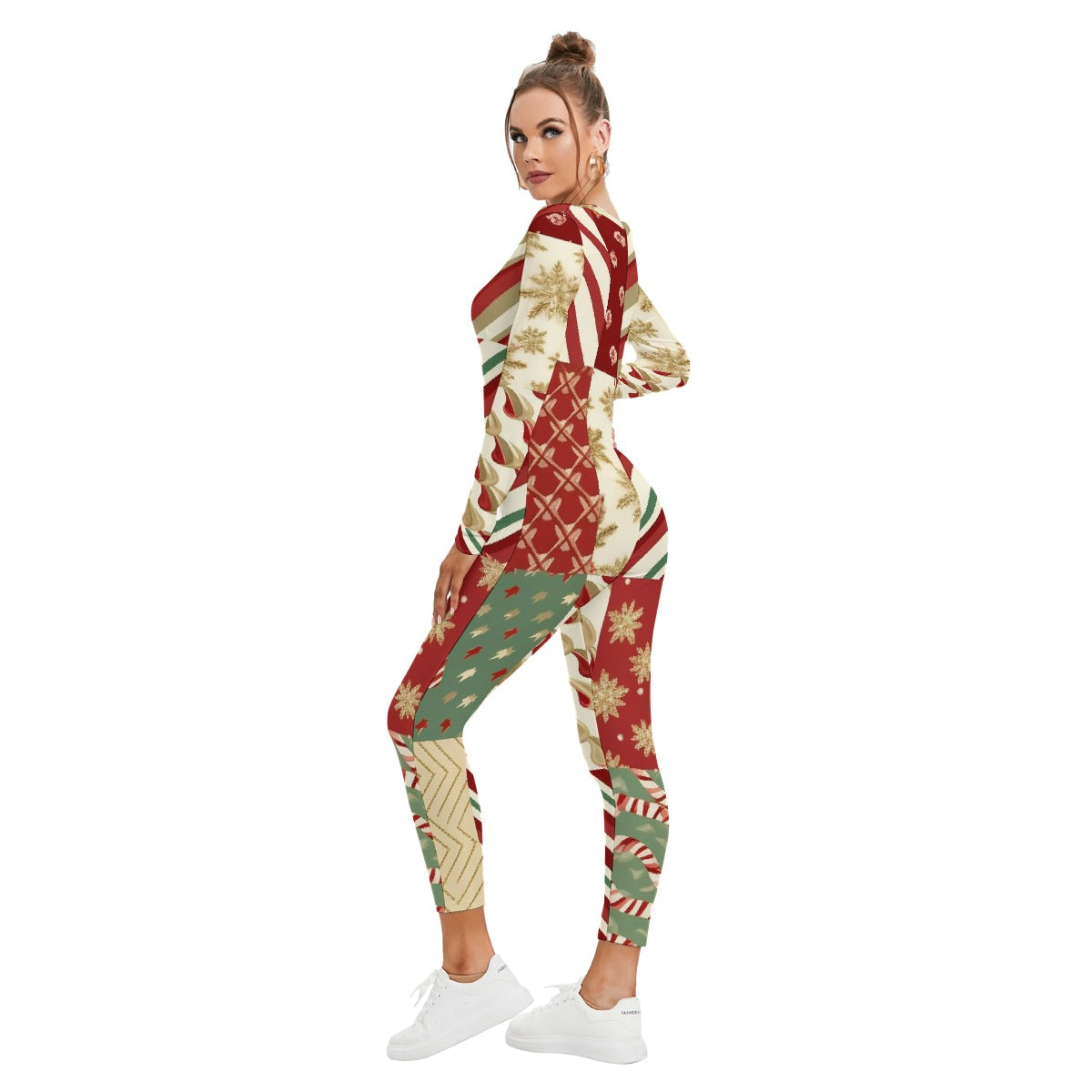 All-Over Print Women's Plunging Neck Jumpsuit