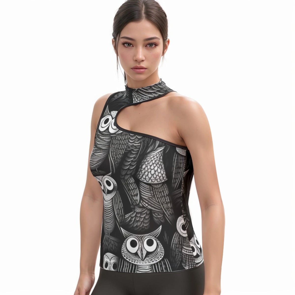 All-Over Print Women's Halter Sleeveless Asymmetrical Tank Top