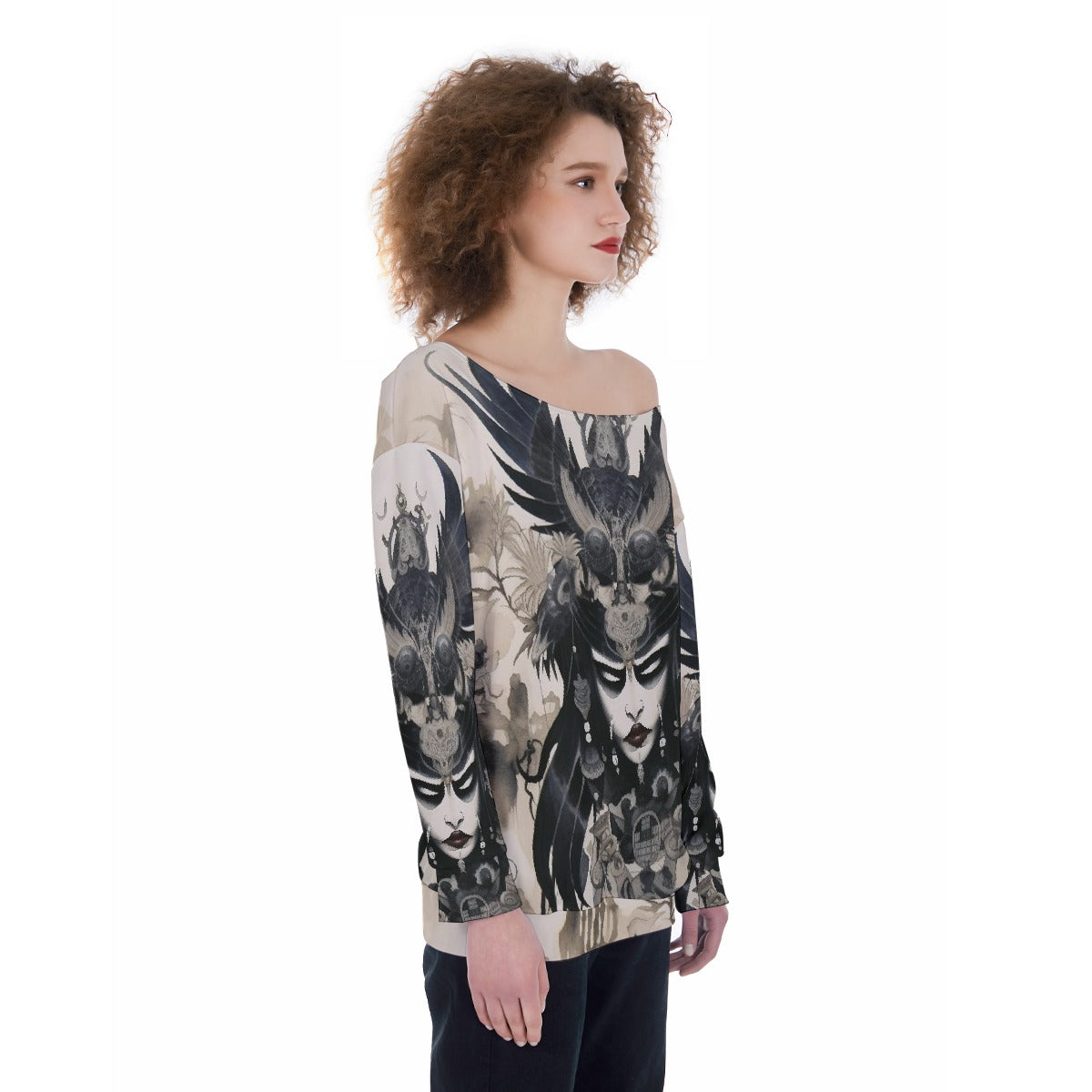 All-Over Print Oversized Women's Off-Shoulder Sweatshirt