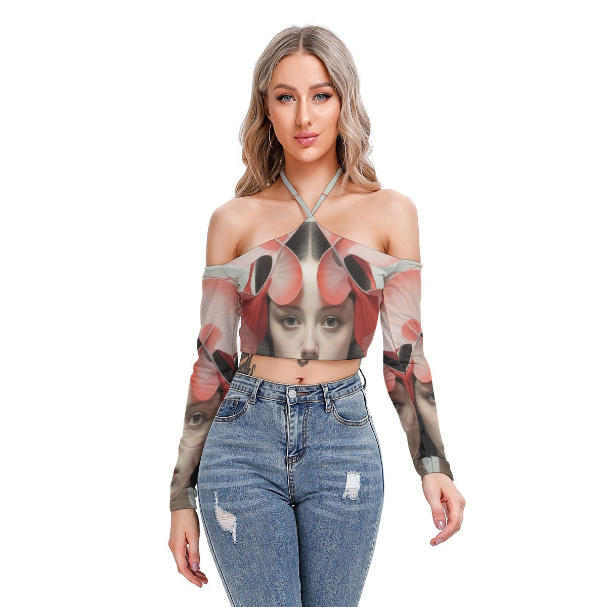 All-Over Print Women's Halter Lace-up Top
