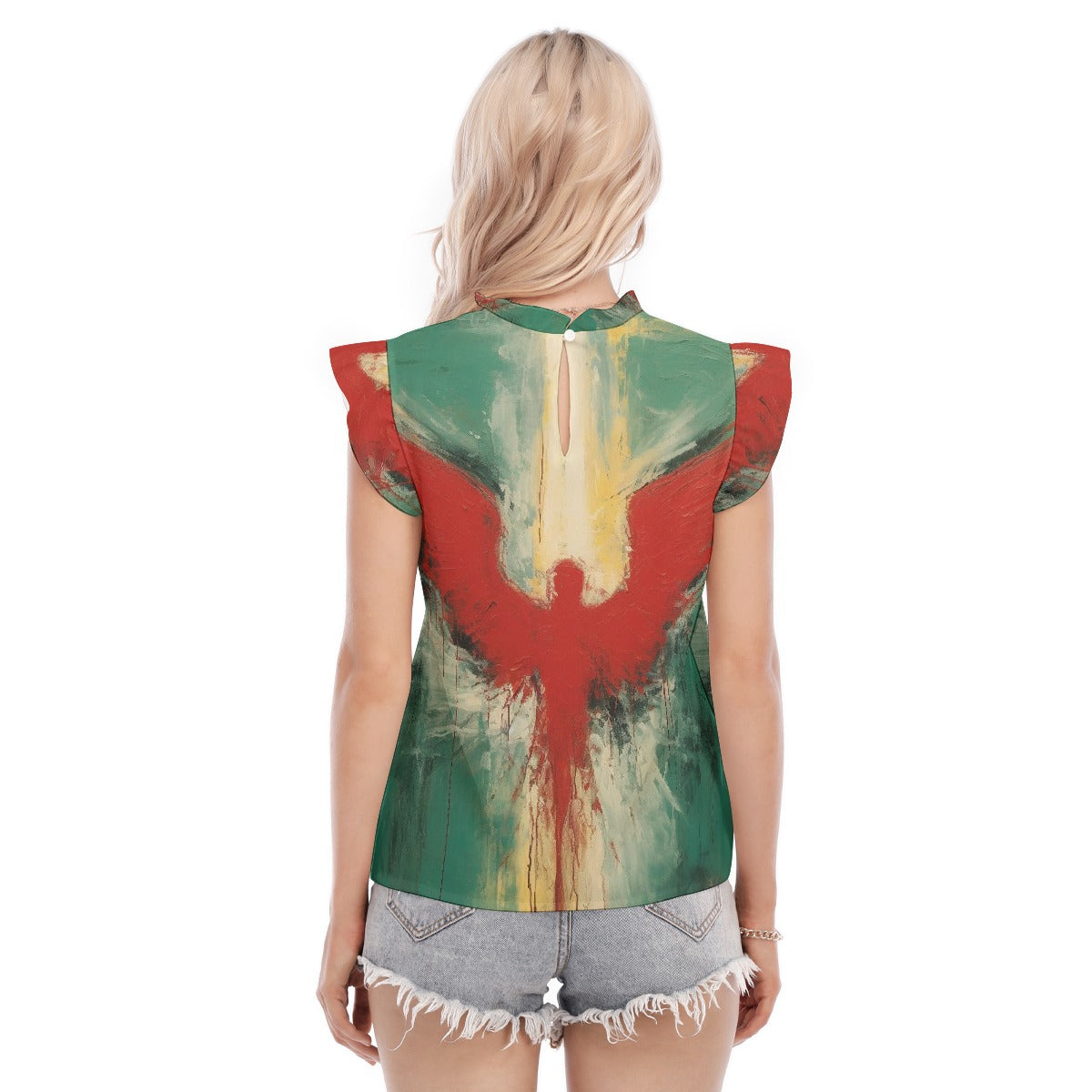 All-Over Print Women's Blouse With Ruffle Collar And Sleeve