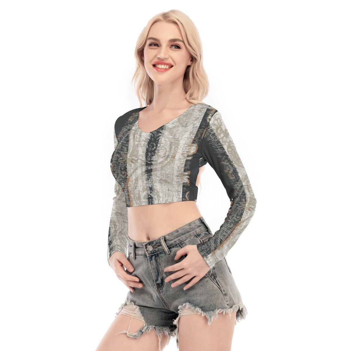 All-Over Print Women's Back Hollow T-shirt With Strap