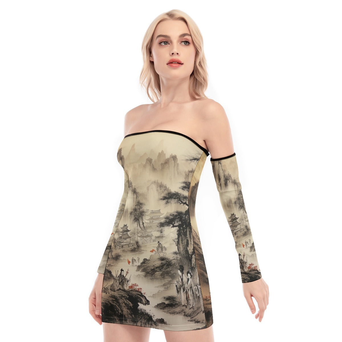 All-Over Print Women's Off-shoulder Back Lace-up Dress