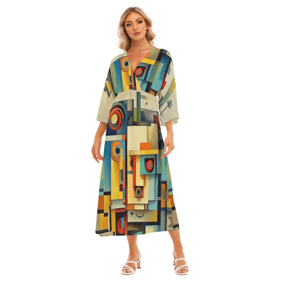 All-Over Print Women's Mid-Sleeve Long Dress