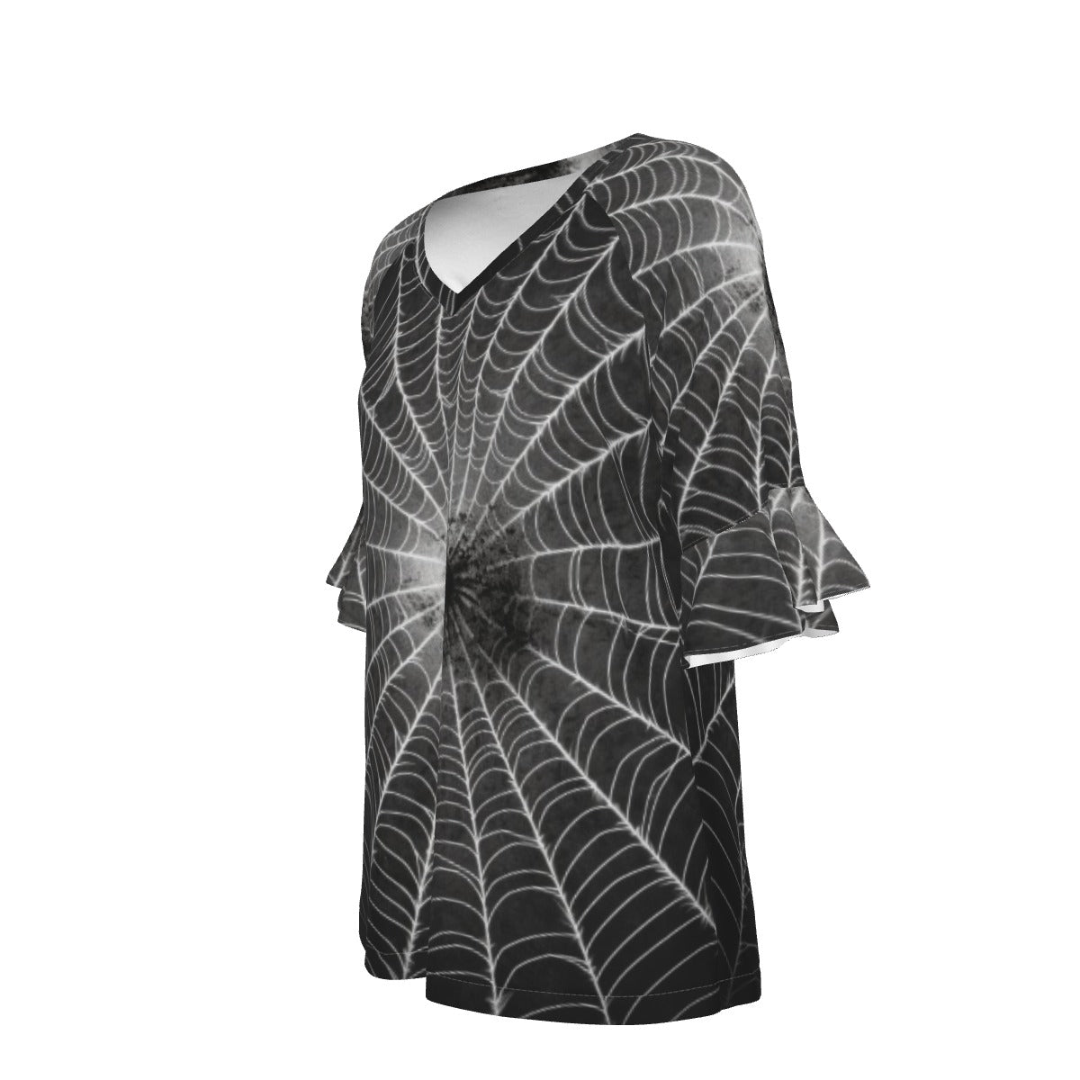 All-Over Print V-neck Women's T-shirt With Bell Sleeve