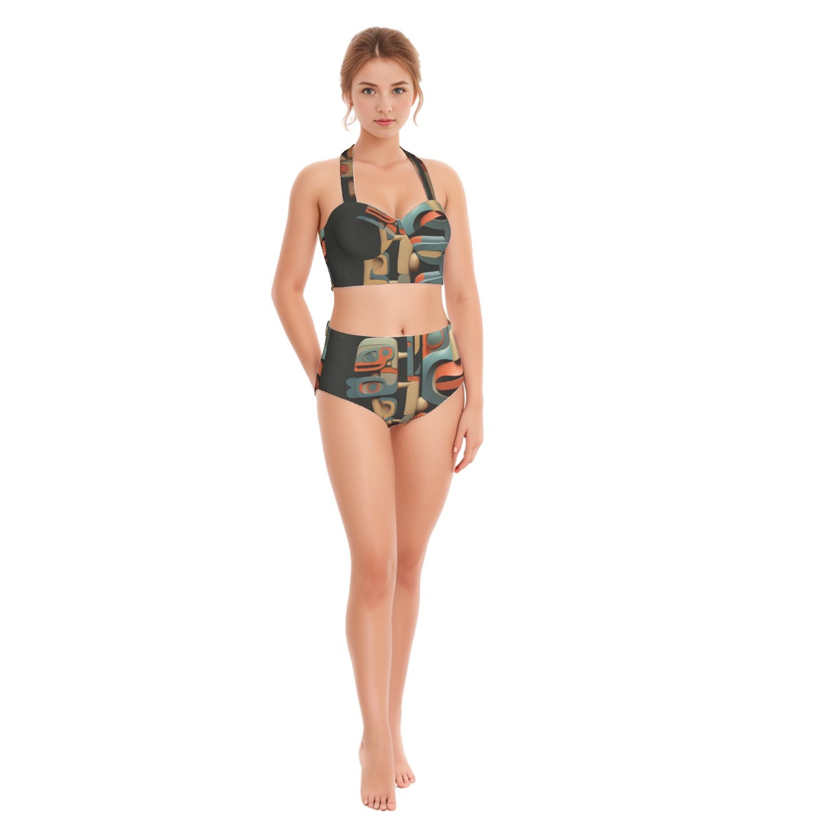 All-Over Print Women's Swimsuit Set With Halter