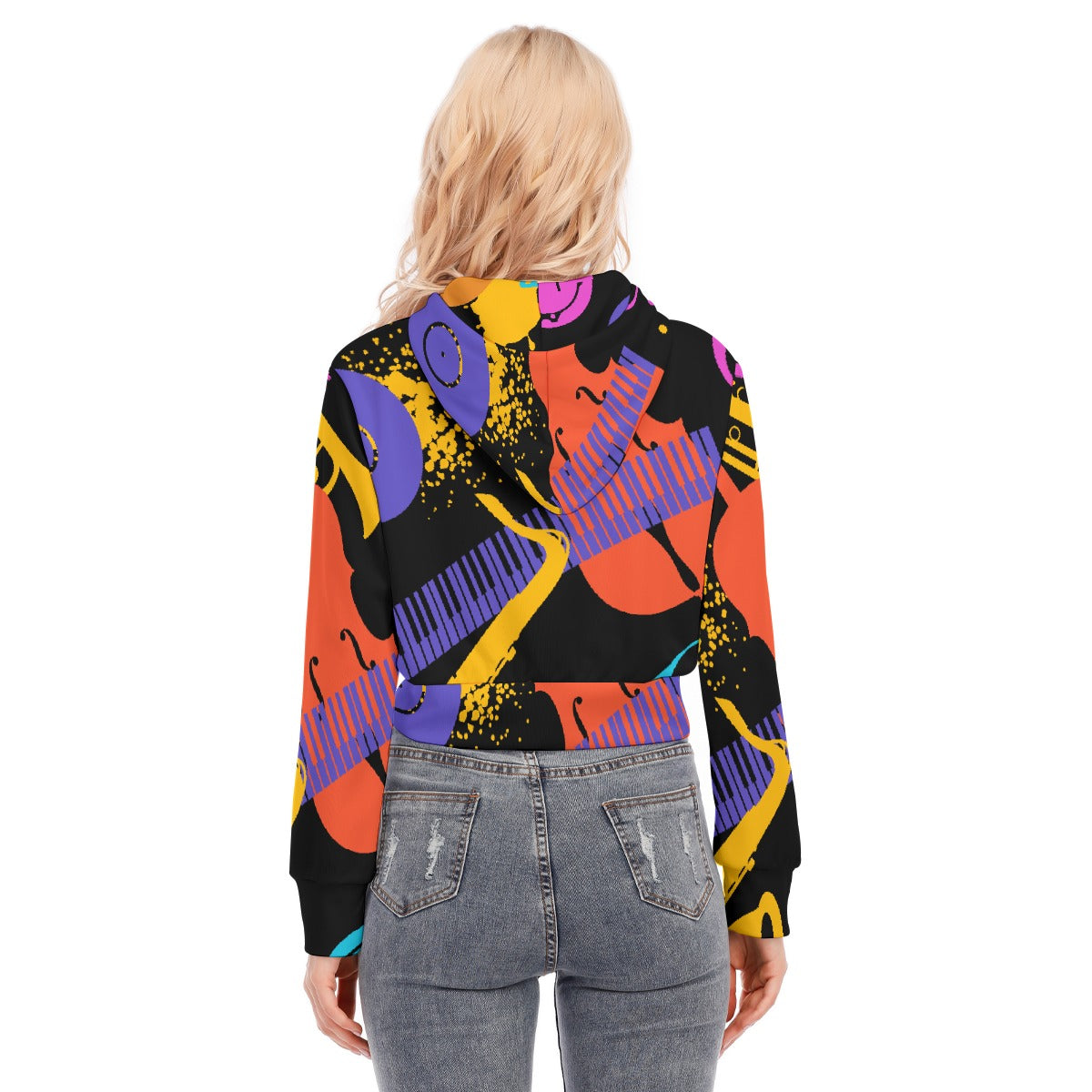 All-Over Print Women's Crop Top Hoodie With Zipper Closure