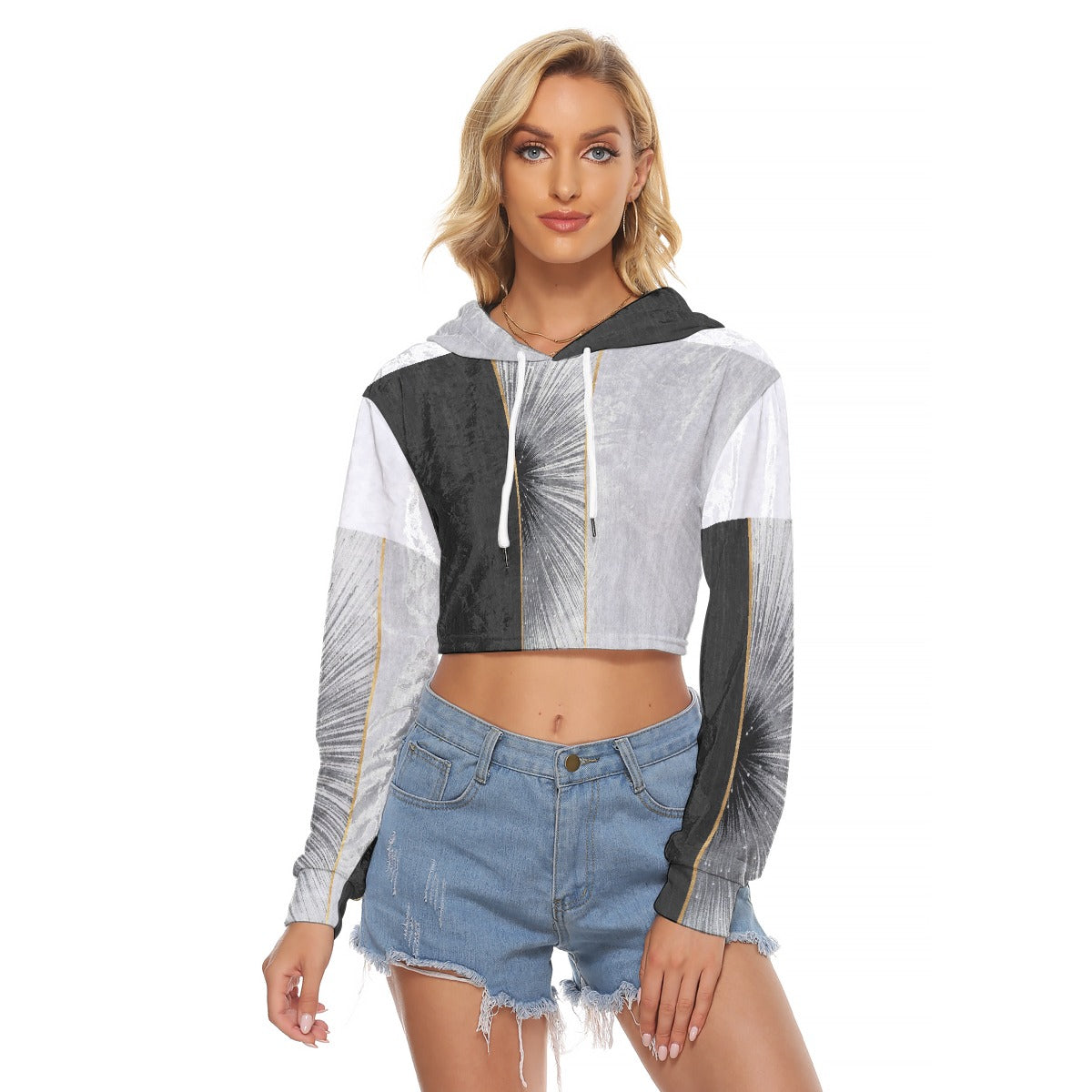 All-Over Print Women's Crop Top Hoodie|Velvet