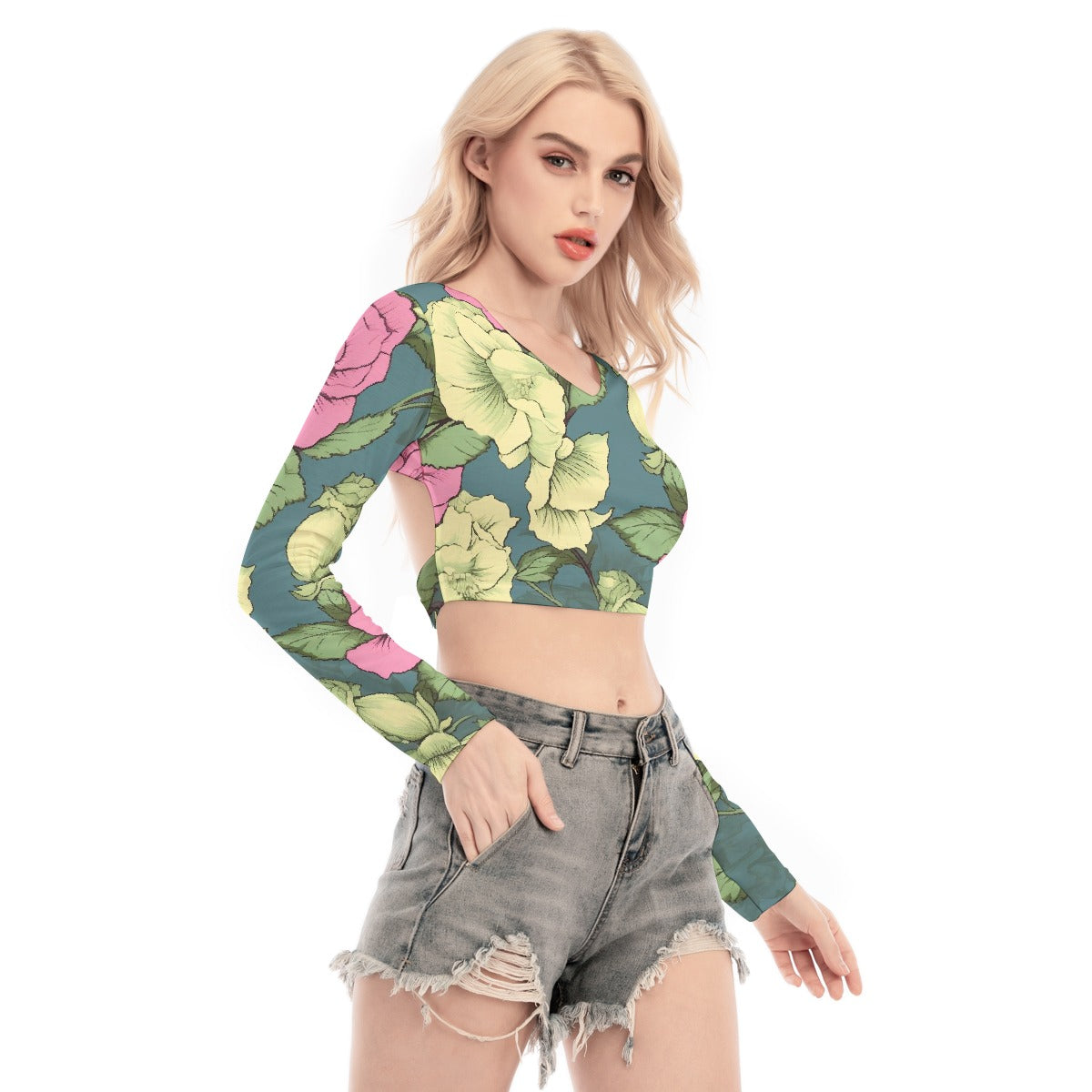 All-Over Print Women's Back Hollow T-shirt With Strap