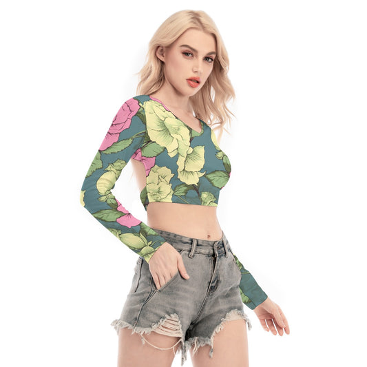 All-Over Print Women's Back Hollow T-shirt With Strap